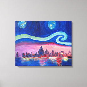 Starry night at Chicago - Van Gogh-inspiration Canvastryck