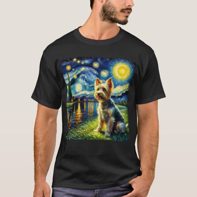 Starry Night Australian Terrier Hund Van Gogh Älsk T Shirt (Framsida)