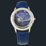 Starry Night av Van Gogh. Armbandsur<br><div class="desc">Starry Night av Van Gogh. Ungar i bran Unik berömd, justerbara blå klocka. Post impressionism oljemålning.</div>