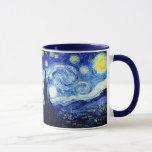 Starry Night av Van Gogh Mugg<br><div class="desc">Oljemålning från den nederländske mästaren Vincent Van Gogh (1853-1890), troligen hans mest berömd målning, Van Gogh målat &#39;Stjärnnatten&#39. 1889 från minnet när han var i en asyl i Frankrike där han kontrollerade sig in för depression. Scenen skildrar vyn från hans sovrumsfönster. I målningen finns måne, Venus och många stjärnor omgivna...</div>