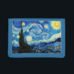 Starry Night av Vincent Van Gogh<br><div class="desc">Målningen domineras av en måne- och stjärnfylld natt himlar. Det tar upp tre fjärdedelar av bild flygplan och verkar turbulent, till och med upprört, med intensivt snurrande mönster som verkar rulla över yta som vågar. Den är full av ljusa hörn - inklusive måne till längst höger och Venus, morgonstjärnan, till...</div>