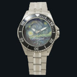 Starry Night av Vincent van Gogh. Armbandsur<br><div class="desc">Starry Night av Vincent van Gogh. De flesta bror i berömden,  imponering,  oljemålning i landskapet. Favorit och älskad av många människor. En vacker,  blå stjärnkväll med gultens fantastiska stjärnor av hopp och glädje.</div>