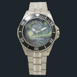 Starry Night av Vincent van Gogh. Armbandsur<br><div class="desc">Starry Night av Vincent van Gogh. De flesta bror i berömden,  imponering,  oljemålning i landskapet. Favorit och älskad av många människor. En vacker,  blå stjärnkväll med gultens fantastiska stjärnor av hopp och glädje.</div>