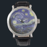 Starry Night av Vincent van Gogh Armbandsur<br><div class="desc">Starry Night av Vincent van Gogh är en vintage bra konst post impressionism landcape cityscape tavla med en syn på Saint Remy, Frankrike från van Gogh's asyl. Natten himlar snurrar med moln med en ljusskygg måne och lysande stjärnor över den kantiga byn. Starry Night är förmodligen van Goghs mest berömd...</div>