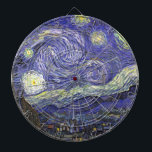 Starry Night av Vincent van Gogh Darttavla<br><div class="desc">Starry Night av Vincent van Gogh är en vintage bra konst post impressionism landcape cityscape tavla med en syn på Saint Remy, Frankrike från van Gogh's asyl. Natten himlar snurrar med moln med en ljusskygg måne och lysande stjärnor över den kantiga byn. Starry Night är förmodligen van Goghs mest berömd...</div>