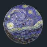 Starry Night av Vincent van Gogh Darttavla<br><div class="desc">Starry Night av Vincent van Gogh är en vintage bra konst post impressionism landcape cityscape tavla med en syn på Saint Remy, Frankrike från van Gogh's asyl. Natten himlar snurrar med moln med en ljusskygg måne och lysande stjärnor över den kantiga byn. Starry Night är förmodligen van Goghs mest berömd...</div>