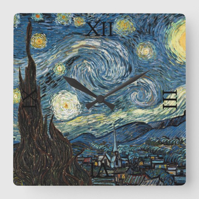Starry Night av Vincent van Gogh Fyrkantig Klocka (Framsida)