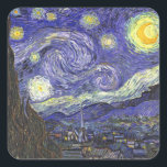 Starry Night av Vincent van Gogh Fyrkantigt Klistermärke<br><div class="desc">Starry Night av Vincent van Gogh är en vintage bra konst post impressionism landcape cityscape tavla med en syn på Saint Remy, Frankrike från van Gogh's asyl. Natten himlar snurrar med moln med en ljusskygg måne och lysande stjärnor över den kantiga byn. Starry Night är förmodligen van Goghs mest berömd...</div>