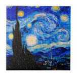 Starry Night av Vincent Van Gogh Kakelplatta<br><div class="desc">Vincent Van Gogh Starry Natten. Det här är ett gammalt mästerverk från huvudmålaren Vincent Van Gogh. Den här bran konstlandskapsmålningen har vackert,  vibrerande,  mättat färg. Vincent Van Gogh var en dutch post impressionist-målare. Den här avbildningen är i den offentliga domänen</div>