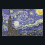 Starry Night av Vincent van Gogh Kökshandduk<br><div class="desc">Starry Night av Vincent van Gogh är en vintage bra konst post impressionism landcape cityscape tavla med en syn på Saint Remy, Frankrike från van Gogh's asyl. Natten himlar snurrar med moln med en ljusskygg måne och lysande stjärnor över den kantiga byn. Starry Night är förmodligen van Goghs mest berömd...</div>