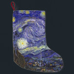 Starry Night av Vincent van Gogh Liten Julstrumpa<br><div class="desc">Starry Night av Vincent van Gogh är en vintage bra konst post impressionism landcape cityscape tavla med en syn på Saint Remy, Frankrike från van Gogh's asyl. Natten himlar snurrar med moln med en ljusskygg måne och lysande stjärnor över den kantiga byn. Starry Night är förmodligen van Goghs mest berömd...</div>