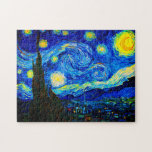 Starry Night av Vincent Van Gogh Pussel<br><div class="desc">Vincent Van Gogh Starry Natten. Det här är ett gammalt mästerverk från huvudmålaren Vincent Van Gogh. Den här bran konstlandskapsmålningen har vackert,  vibrerande,  mättat färg. Vincent Van Gogh var en dutch post impressionist-målare. Den här avbildningen är i den offentliga domänen</div>