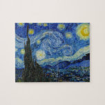 Starry Night av Vincent van Gogh Pussel<br><div class="desc">Stjärnnatten,  1889 av Vincent van Gogh. Det skildrar den uppfattning som kommer från det öster-vända fönstret om hans asylrum på Saint-Rémy-de-Provence,  precis före soluppgången,  med tillägg av en imaginär by.</div>
