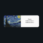 Starry Night av Vincent Van Gogh Returadress Etikett<br><div class="desc">Upprinnandenatten av Vincent Van Gogh,  firande i konstverkets befälhavare</div>