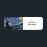 Starry Night av Vincent Van Gogh Returadress Etikett<br><div class="desc">Upprinnandenatten av Vincent Van Gogh,  firande i konstverkets befälhavare</div>