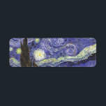 Starry Night av Vincent van Gogh Returadress Etikett<br><div class="desc">Starry Night av Vincent van Gogh är en vintage bra konst post impressionism landcape cityscape tavla med en syn på Saint Remy, Frankrike från van Gogh's asyl. Natten himlar snurrar med moln med en ljusskygg måne och lysande stjärnor över den kantiga byn. Starry Night är förmodligen van Goghs mest berömd...</div>