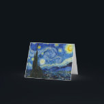 Starry Night av Vincent van Gogh Tack Kort<br><div class="desc">Stjärnnatten,  1889 av Vincent van Gogh. Det skildrar den uppfattning som kommer från det öster-vända fönstret om hans asylrum på Saint-Rémy-de-Provence,  precis före soluppgången,  med tillägg av en imaginär by.</div>