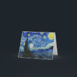 Starry Night av Vincent van Gogh Tack Kort<br><div class="desc">Stjärnnatten,  1889 av Vincent van Gogh. Det skildrar den uppfattning som kommer från det öster-vända fönstret om hans asylrum på Saint-Rémy-de-Provence,  precis före soluppgången,  med tillägg av en imaginär by.</div>