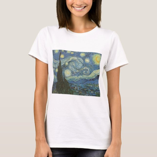 Starry Night av Vincent Van Gogh Tee Shirt (Framsida)