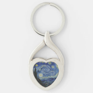 Starry Night av Vincent Van Gogh Twisted Heart Silverfärgad Nyckelring