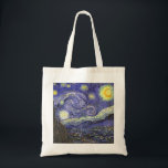 Starry Night av Vincent van Gogh Tygkasse<br><div class="desc">Starry Night av Vincent van Gogh är en vintage bra konst post impressionism landcape cityscape tavla med en syn på Saint Remy, Frankrike från van Goghs asyl. Natten himlar snurrar med moln med en ljusskygg måne och lysande stjärnor över den kantiga byn. Starry Night är förmodligen van Goghs mest berömd...</div>