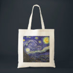 Starry Night av Vincent van Gogh Tygkasse<br><div class="desc">Starry Night av Vincent van Gogh är en vintage bra konst post impressionism landcape cityscape tavla med en syn på Saint Remy, Frankrike från van Goghs asyl. Natten himlar snurrar med moln med en ljusskygg måne och lysande stjärnor över den kantiga byn. Starry Night är förmodligen van Goghs mest berömd...</div>