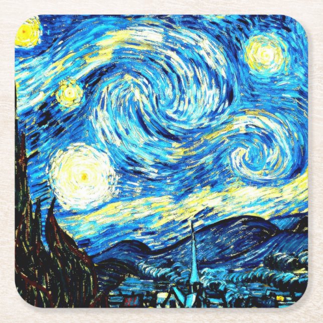 Starry Night av Vincent van Gogh Underlägg Papper Kvadrat (Framsidan)