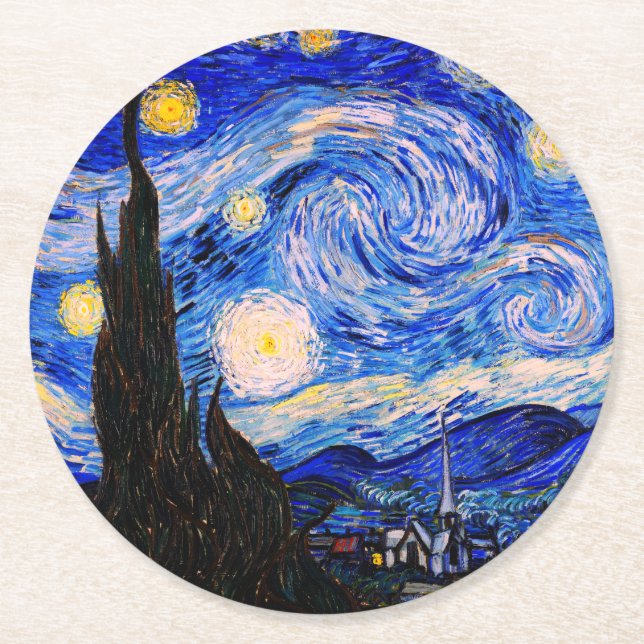 Starry Night av Vincent Van Gogh Underlägg Papper Rund (Framsidan)