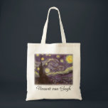 Starry Night av Vincent van Gogh, Vintage Fine Art Tygkasse<br><div class="desc">Starry Night (1889) av Vincent van Gogh är en vintage post impressionism bra konst liggande naturmålning. En syn på en stad i dalen på natten med molnen snurrande, stjärnorna skugga och en vacker gyllene gult krescent måne. Den målades under dagen från minnet och är van Goghs mest berömd målning. Om...</div>