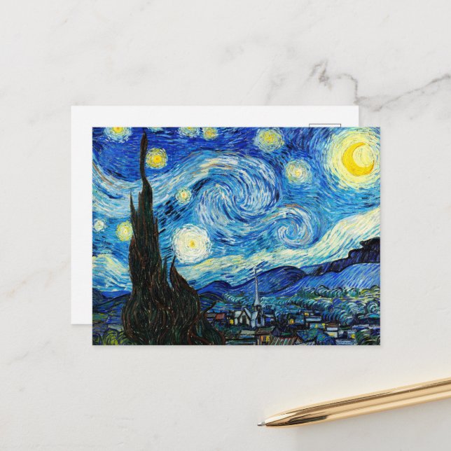 Starry Night av Vincent Van Gogh Vykort (Fram/Back In Situ)