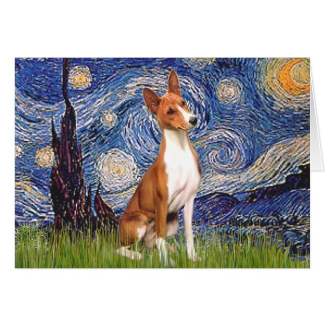 Starry Night - Basenji Hälsningskort (Framsidan Horizontal)