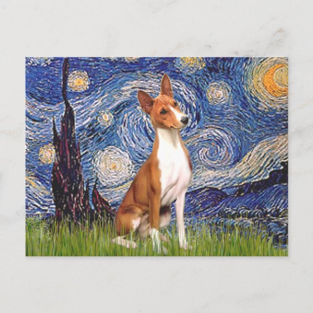 Starry Night - Basenji Vykort (Framsida)