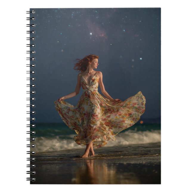 Starry Night Beach Dancing Dress Art Notebook Anteckningsbok (Framsidan)