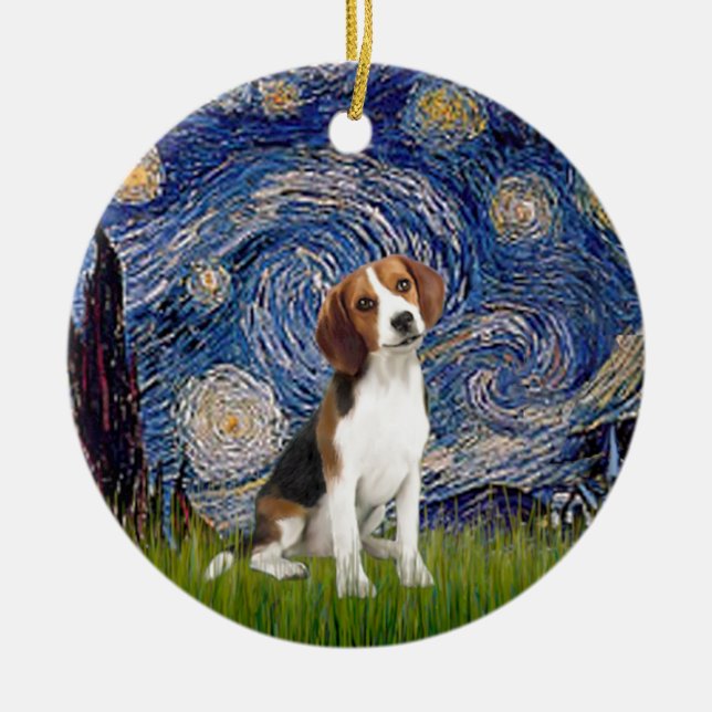Starry Night - Beagle #1 Julgransprydnad Keramik (Framsidan)