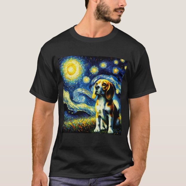 Starry Night Beagle Van Gogh Älskare T Shirt (Framsida)