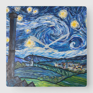 Starry Night Belmont Lancashire Fyrkantig Klocka