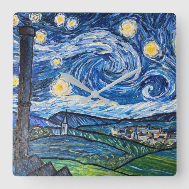Starry Night Belmont Lancashire Fyrkantig Klocka (Framsida)