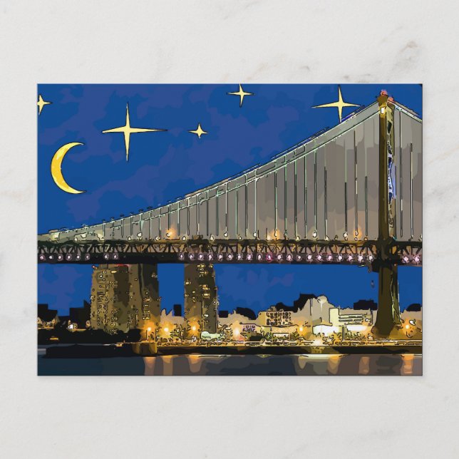 Starry Night Ben Franklin Bridge Vykort (Framsida)