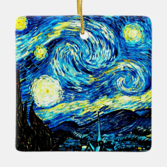 Starry Night, berömd-målning av van Gogh, Julgransprydnad Keramik (Framsida)
