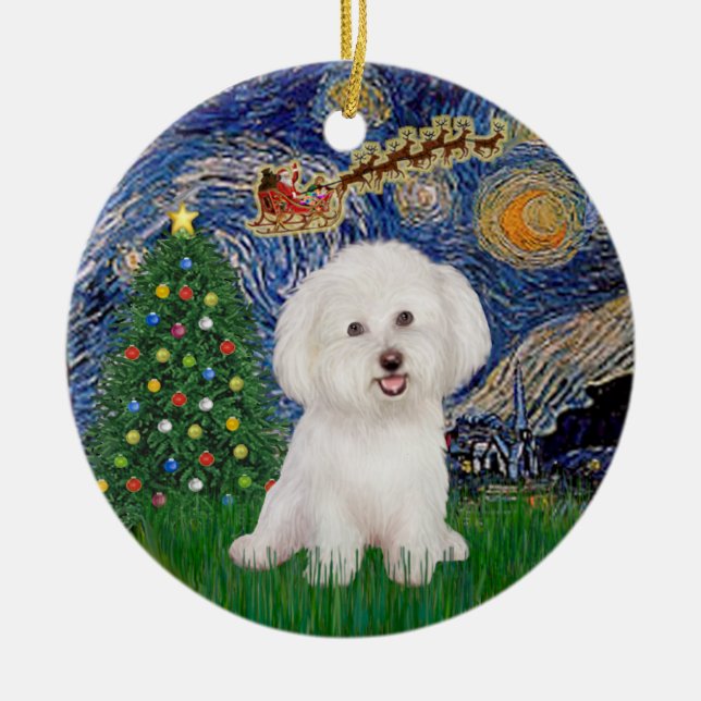 Starry Night - Bichon Frise #7 Julgransprydnad Keramik (Framsidan)