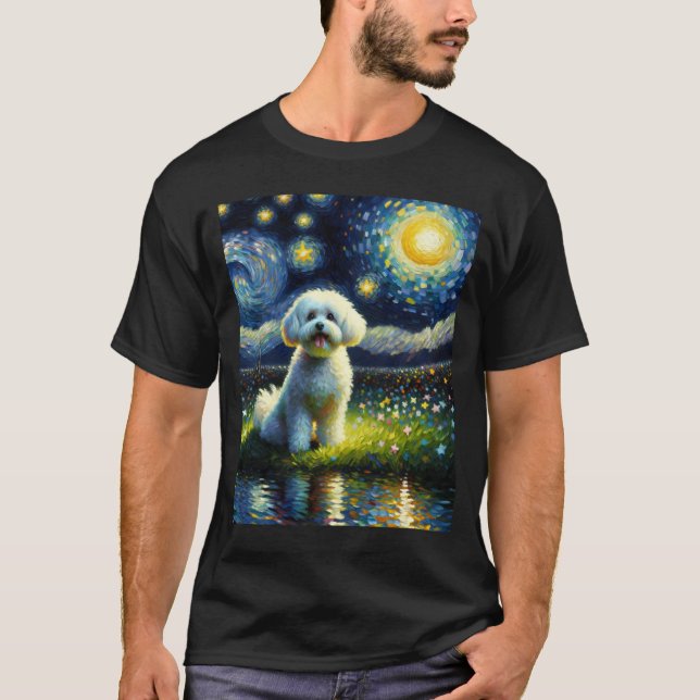 Starry Night Bichon Havanese Hund Van Gogh Älskare T Shirt (Framsida)