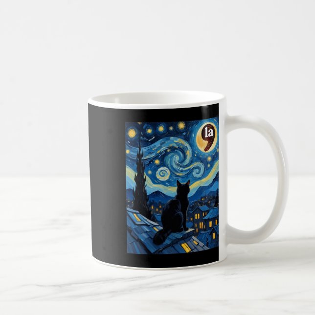 Starry Night Black Cat Comma La Kamala Harris 1 Kaffemugg (Höger)