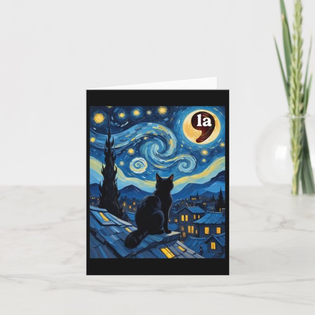 Starry Night Black Cat Comma La Kamala Harris 1 Kort (Framsida)