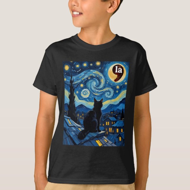 Starry Night Black Cat Comma La Kamala Harris 1 T Shirt (Framsida)