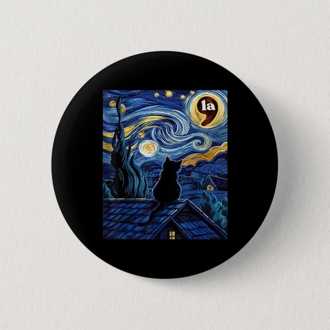 Starry Night Black Cat Comma La Kamala Harris 2 Knapp (Framsida)