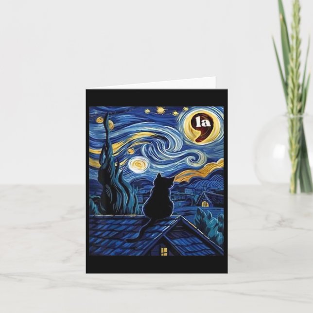 Starry Night Black Cat Comma La Kamala Harris 2 Kort (Framsida)