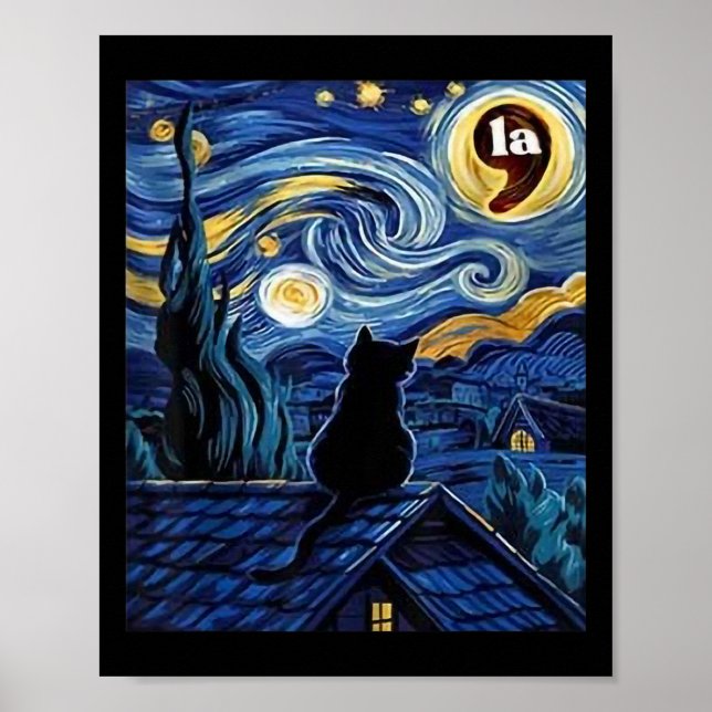 Starry Night Black Cat Comma La Kamala Harris 2 Poster (Framsidan)