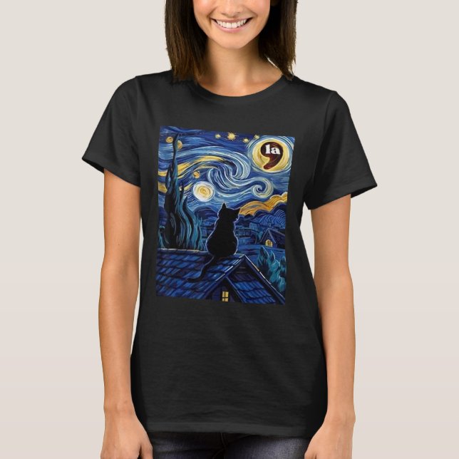 Starry Night Black Cat Comma La Kamala Harris 2 T Shirt (Framsida)