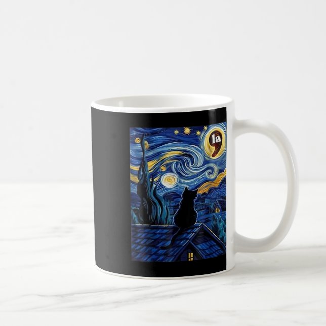 Starry Night Black Cat Comma La Kamala Harris Kaffemugg (Höger)