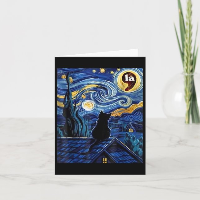Starry Night Black Cat Comma La Kamala Harris Kort (Framsida)